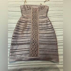 BCBGMaxAzria Strapless Lace Dress - Taupe